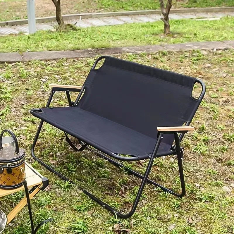 Outdoor chair Double folding self-drive Camping Barbecue Fishing picnic Leisure Chair Double Chair Portable simple light back pi