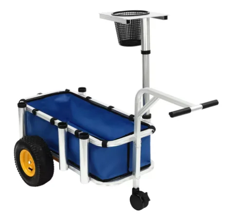 Beach Fishing Cart, Wagon Trolley Outdoor Heavy Duty Aluminum Rolling Wheel Wagon Beach Cart with Cargo Basket