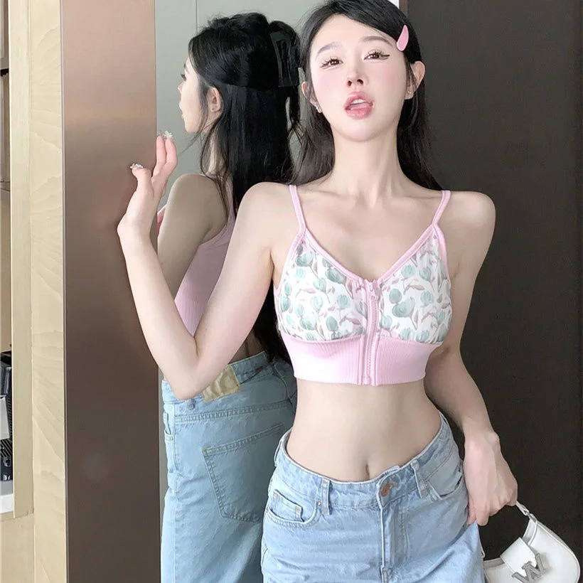 

Korean Sweet Style Zipper Sleeveless Women's Strap Top Summer American Retro Trend Y2K Sexy Hot Girl Top