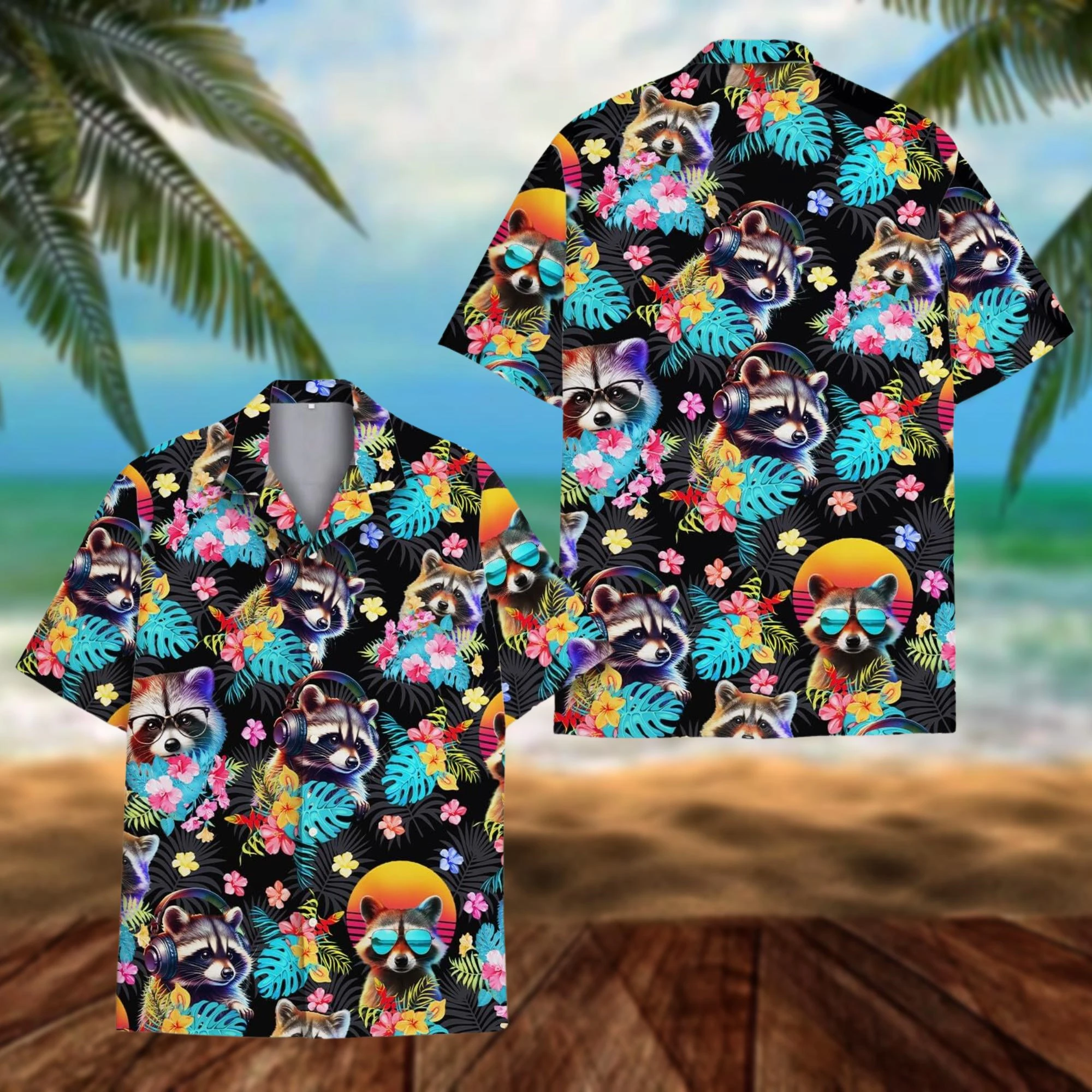 Funny Raccoon Relax Hawaii Shirts For Men And Women Clothes Raccoon Ice Cream Summer Aloha Vacation Gift Raccoon Lovers Blouses