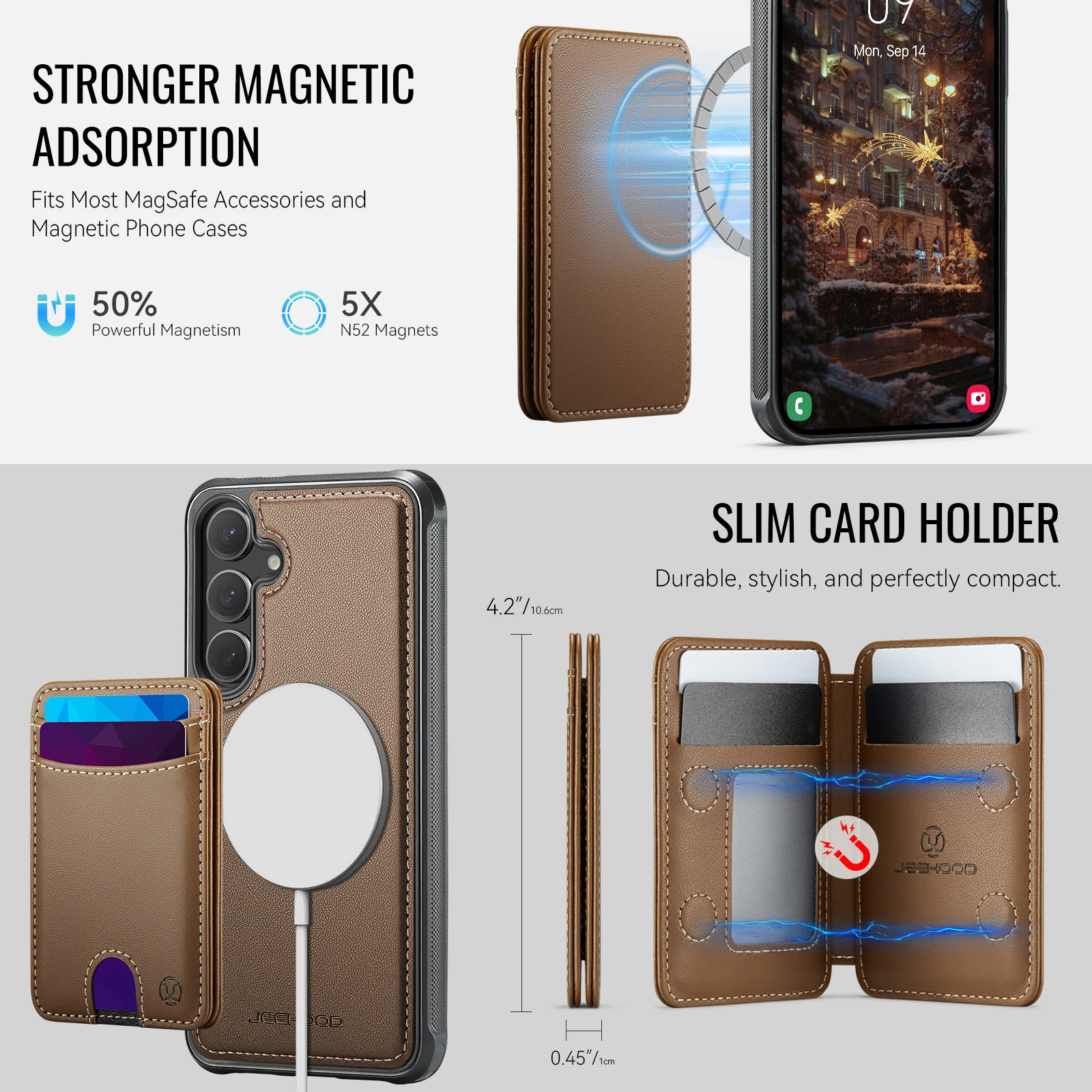 JEEHOOD-J10 Wallet Case for Samsung S26 S25 S24 S23 S22 S21 FE S20 Ultra Magnetic 2-in-1 Removable Leather Card Holder Cover New
