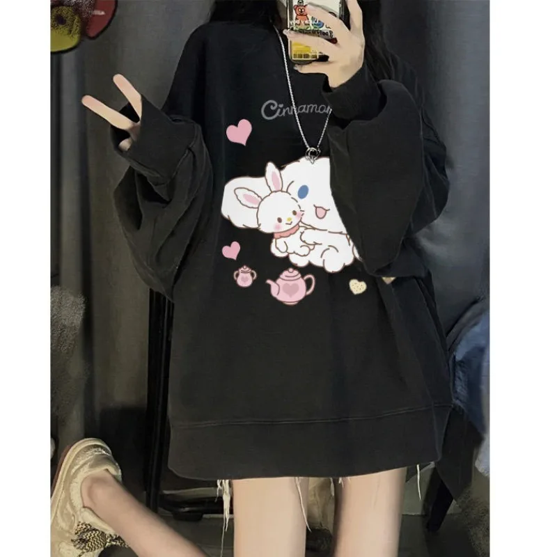 Cinnamoroll Long Sleeves Miniso Adorkable Cartoon Printing Round Neck Sweatshirt Trend Loose Cover Buttock Versatile Style Tops