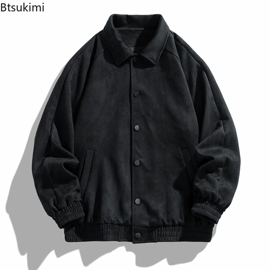 Vintage Casual Suede Jackets for Men 2025 Spring Autumn Korean Fashion Single-breasted Loose Coats Quality Baseball Jackets Male