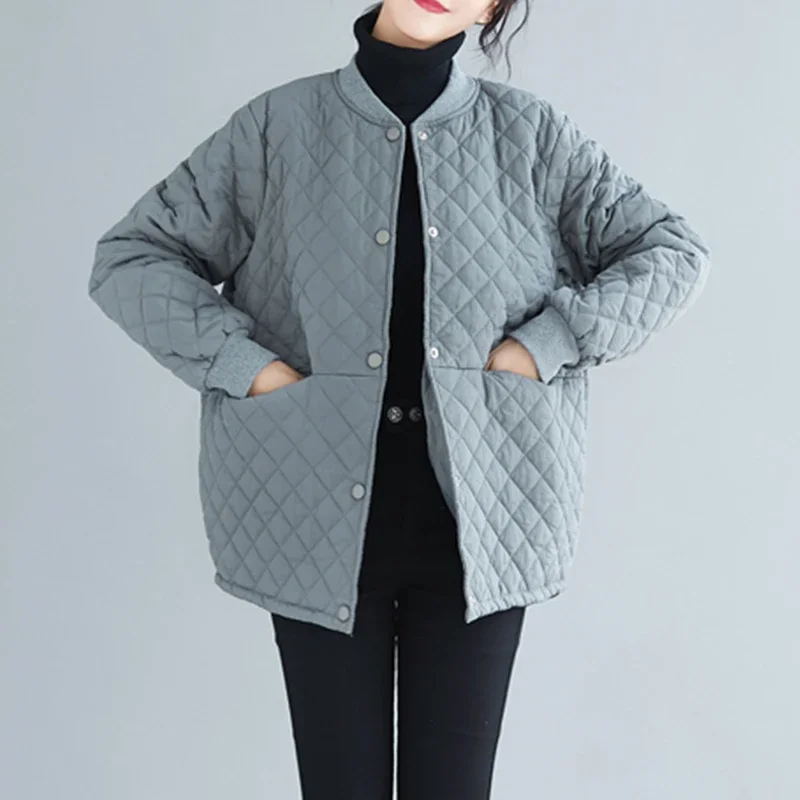 Chaquetas gruesas con cuello de béisbol para mujer, abrigos de diseño corto, de algodón Abrigo acolchado, Tops de otoño e invierno, novedad de 2024