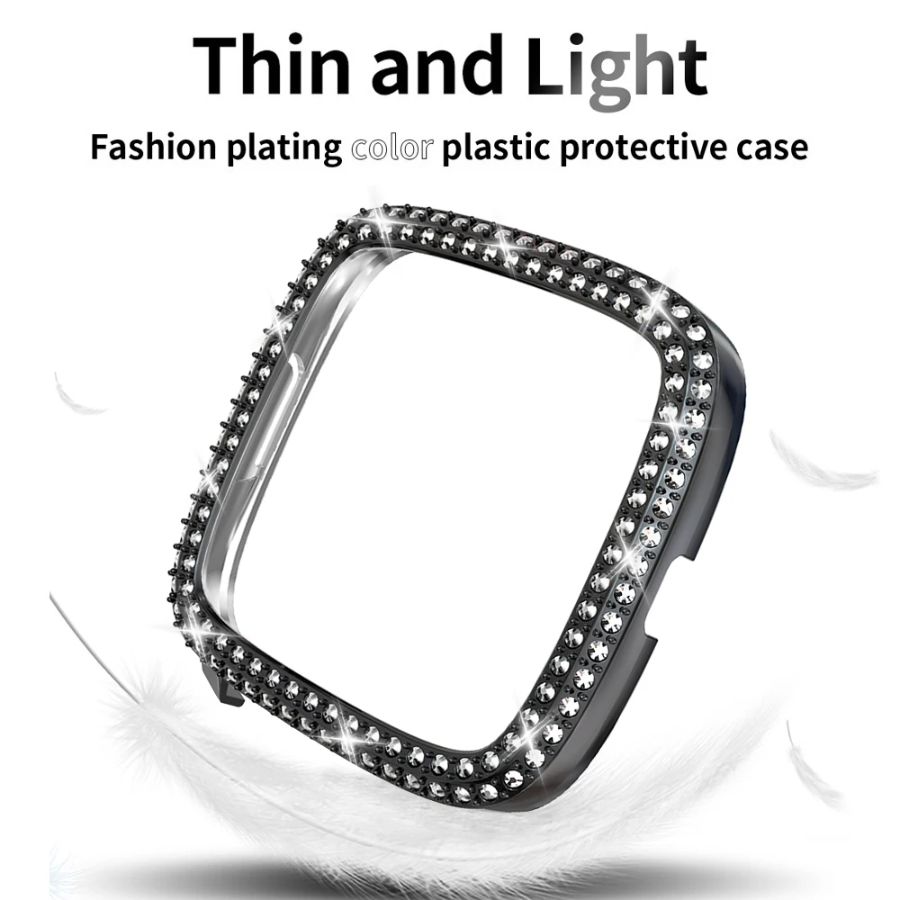 Bling PC Bumper for Fitbit Sense Versa 4 3 2 Watch Case Two Rows Diamond Frame Cover Lightweight Glitter Shell Accessories