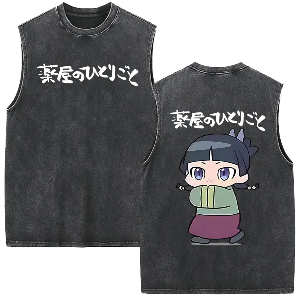 Anime The Apothecary Diaries Kawaii Cute Maomao Vintage Washed Tank Tops Men's Women Cartoon Oversized Sleeveless Vest T-shirt
