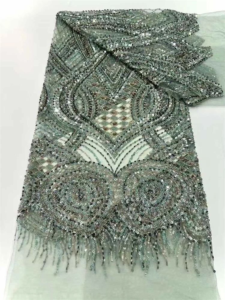 Роскошная африканская кружевная ткань с блестками, тяжелая кружевная ткань с бисером, 2021, высокое качество, 5 ярдов, французская кружевная ткань, нигерийская кружевная ткань для вечеринки