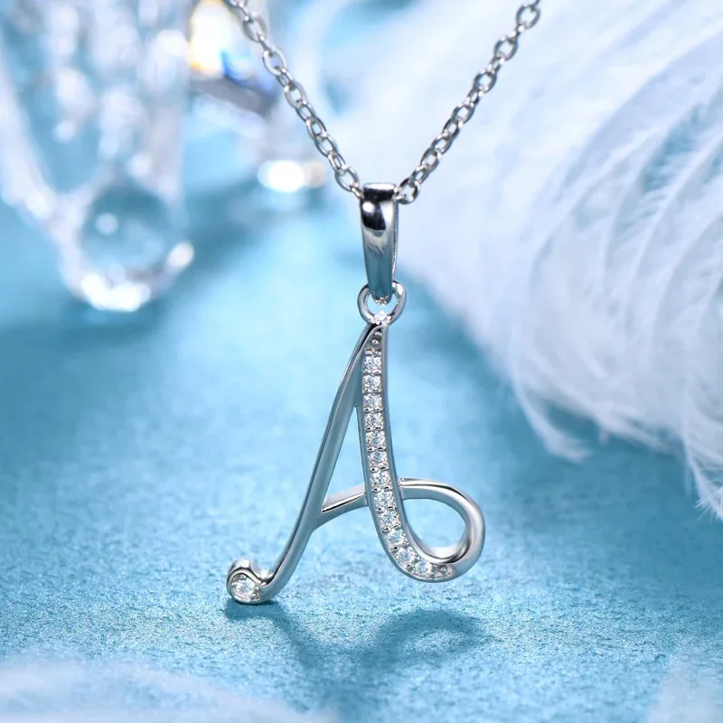 New 925 Sterling Silver Letter Necklace Personality Charm Shiny Pendant Choker Birthday Party Gift for Women Exquisite Jewelry