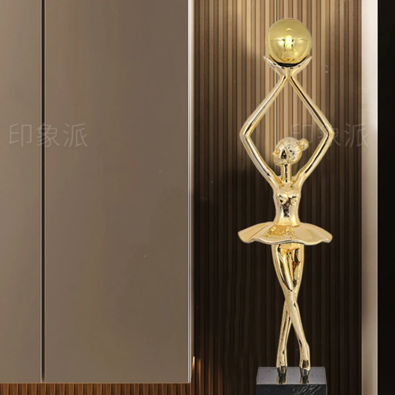 Floor lamp ornaments, humanoid dancing goddess living room, TV cabinet next to the hotel