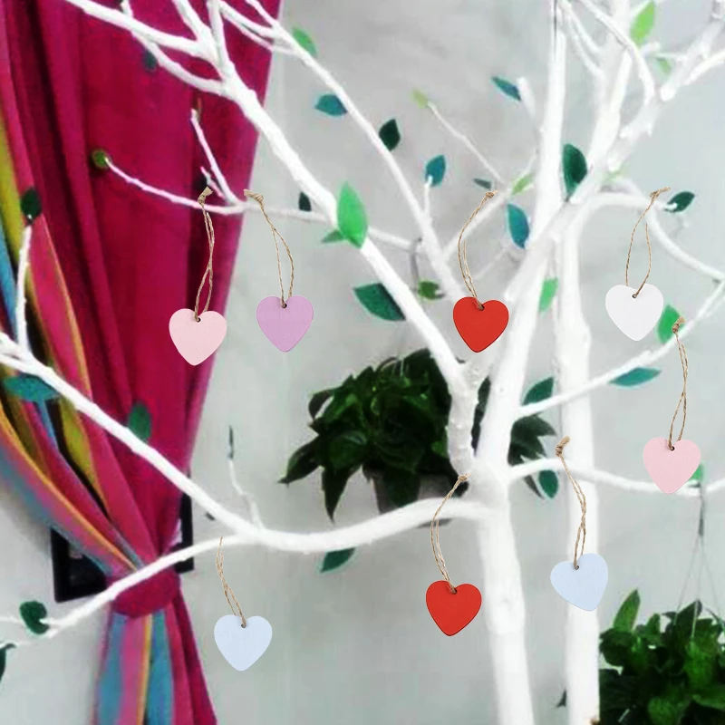 10PCS Wooden LOVE Heart Pendant Wedding Proposal Christmas Tree Ornament DIY Craft Gift Tags Love Wood Chip Scatter Decoration