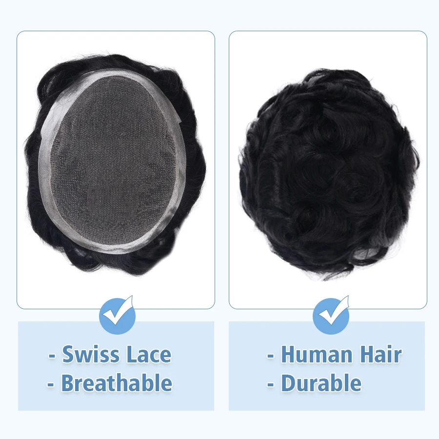 K.S WIGS-Natural Cabelo Humano Toupee para Homens, Skin Base Toupee, peruca suíça média, sistemas de substituição, peruca real, Austrália