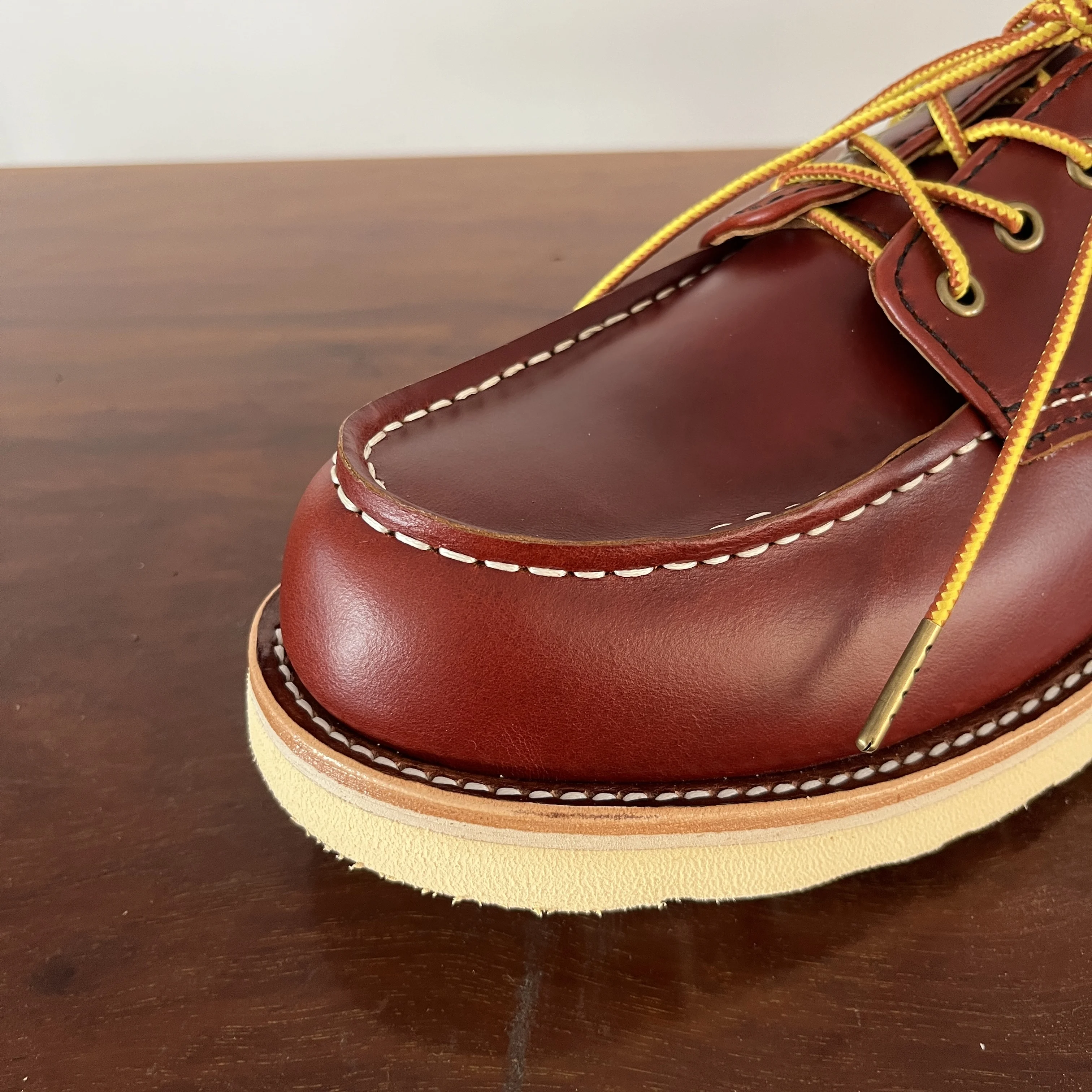 CC871 Vintage Men Moc‑Toe Leather Shoes Goodyear Welt Hand Stitching Low Top Lace‑Up Thick Sole Casual Work Shoes For Outdoor