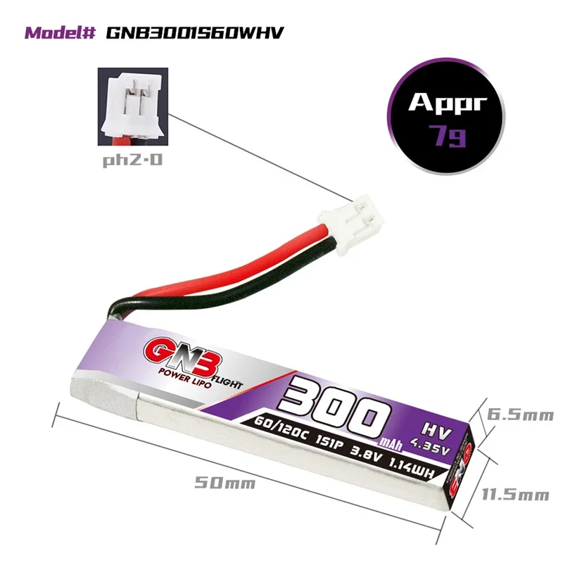 GNB 1S 3.8V 300/380/450/550/630/850/mAh Lipo Battery With PH2.0 Plug For FPV Racing Drone Micro Quadcopter Helicopter RC parts