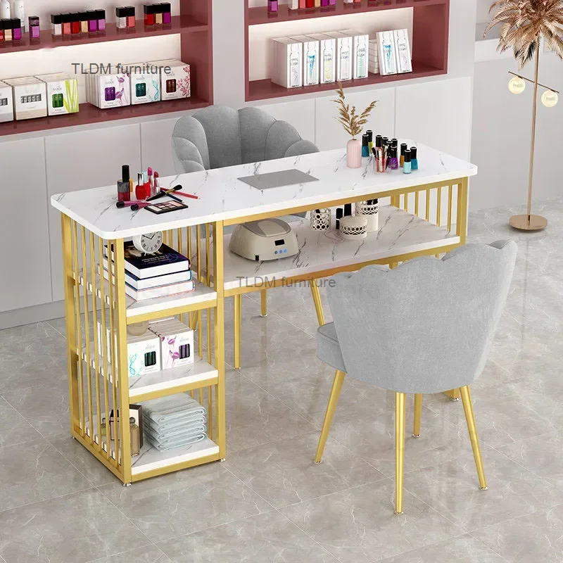 Beauty Salon Professional Manicure Table Light Luxury Nail Table and Chair Set with Built-in Vacuum Cleaner Home Makeup Tables