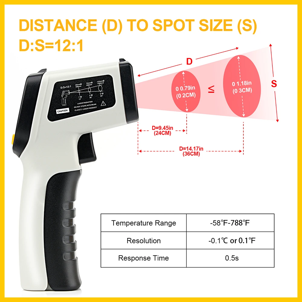 XRCLIF Digital Thermometer Non Contact Pyrometer Laser Infrared Temperature Meter -58℉~1022℉