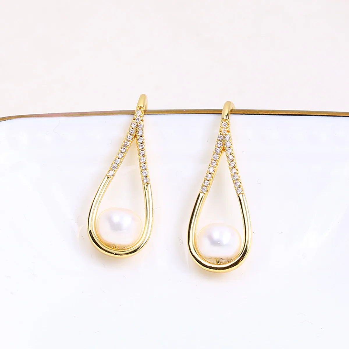 Textured Minimalist Women Brass 14K Gold Plated Teardrop Blank Setting Handmade Findings For DIY Pearl Stud Earring