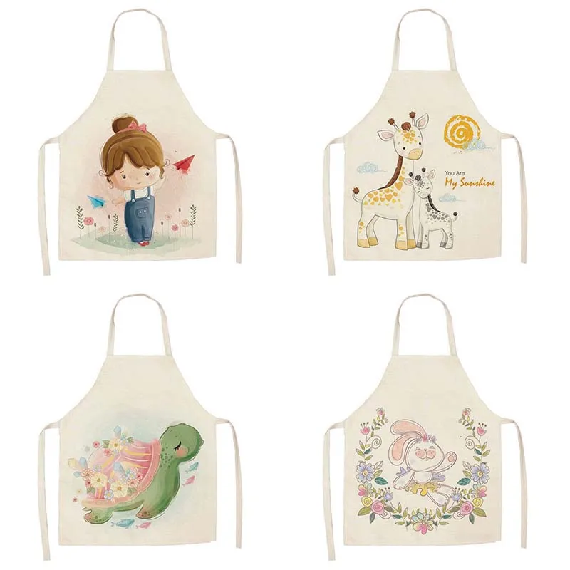 Cooking Baking Apron Linen cartoon animal Deer Turtle Panda Print Kitchen apron Unisex Dinner bib Funny  Cleaning 