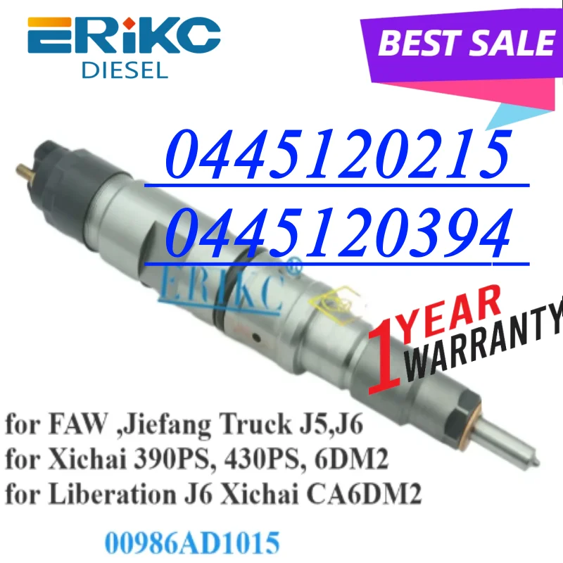

Diesel Injector 0445120215 Fuel Auto Nozzle 0445120394 for FAW Jiefang Truck XICHAI 00986AD1015 Liberation J6 Xichai CA6DM2