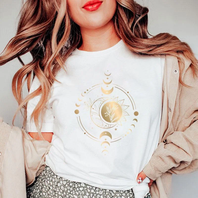 تي شيرت بأكمام قصيرة للرجال مع طباعة الشمس والقمر ، كاجوال ، صيفي ، هراكاز