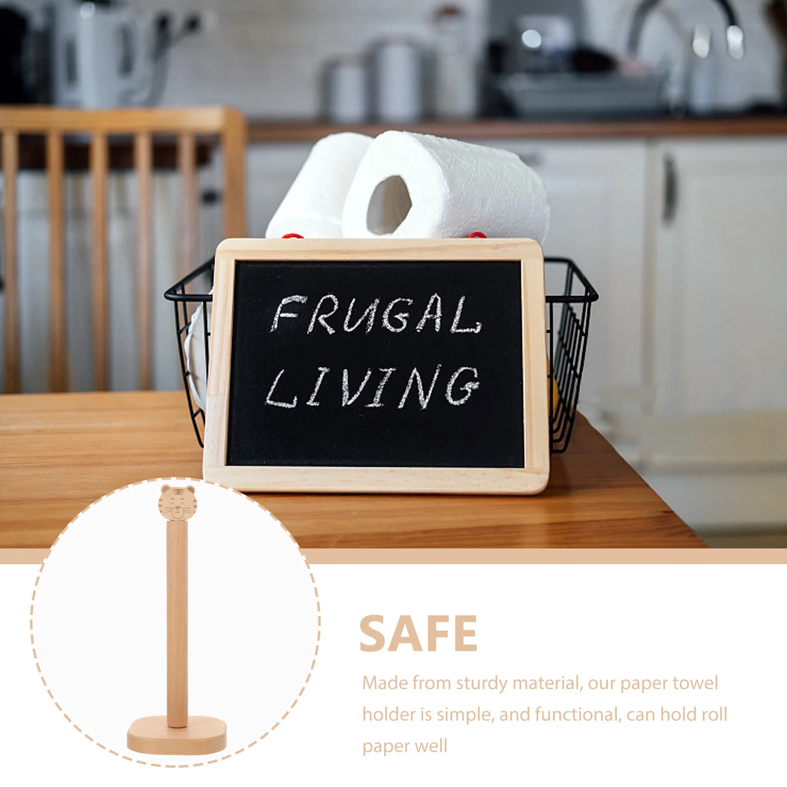 

Vertical Wooden Roll Paper Holder Standing Dispenser for Bathroom Kitchen Bedroom Table Top Paper Organizer