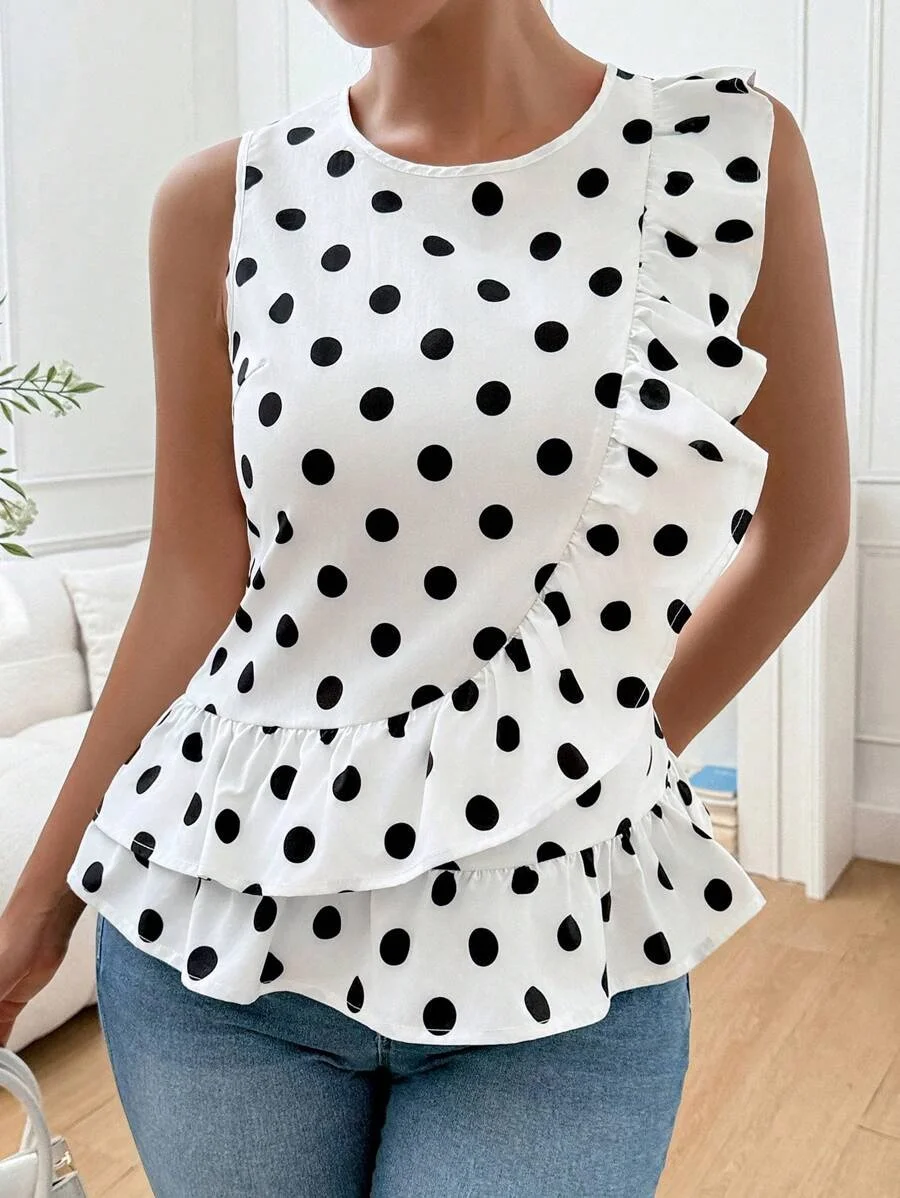 2025 новый женский топ без рукавов с принтом в горошек, модный повседневный элегантный топ без рукавов