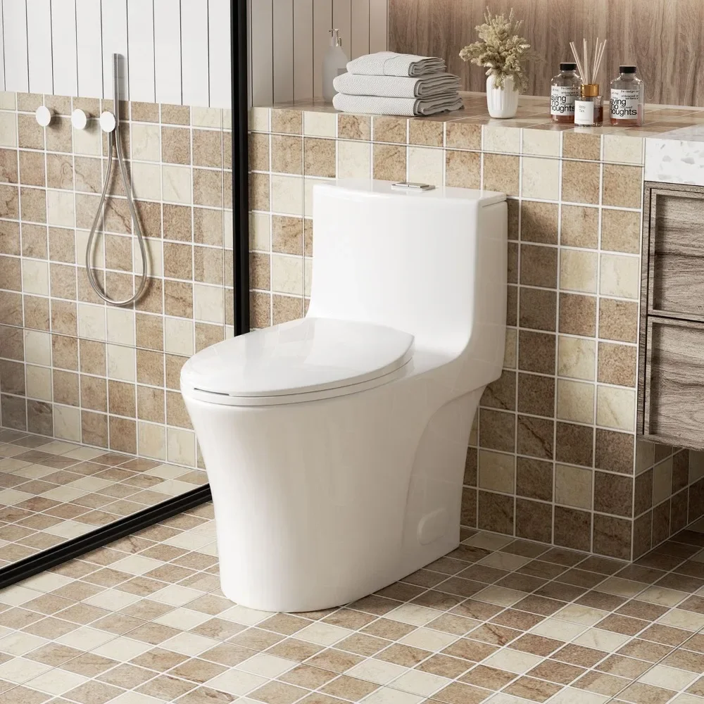 

1.1/1.60 GPF Dual-Flush One Piece Toilet,Button on Tank Top S-trap, Soft Closing Seat,1000 Gram Map Flushing Score Toilet