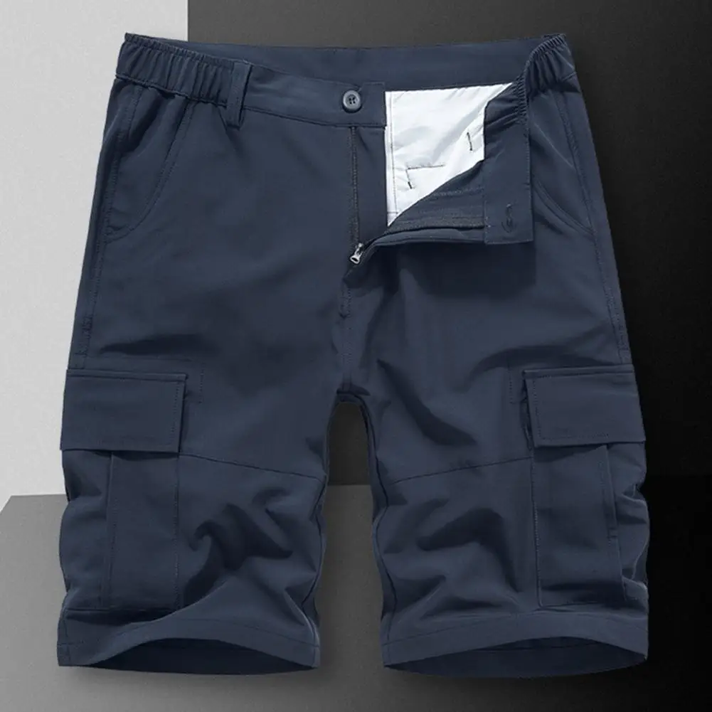 Casual Men Shorts Men Shorts Men's Elastic Waist Cargo Pants with Multiple Pockets Zipper Closure Comfortable for Everyday