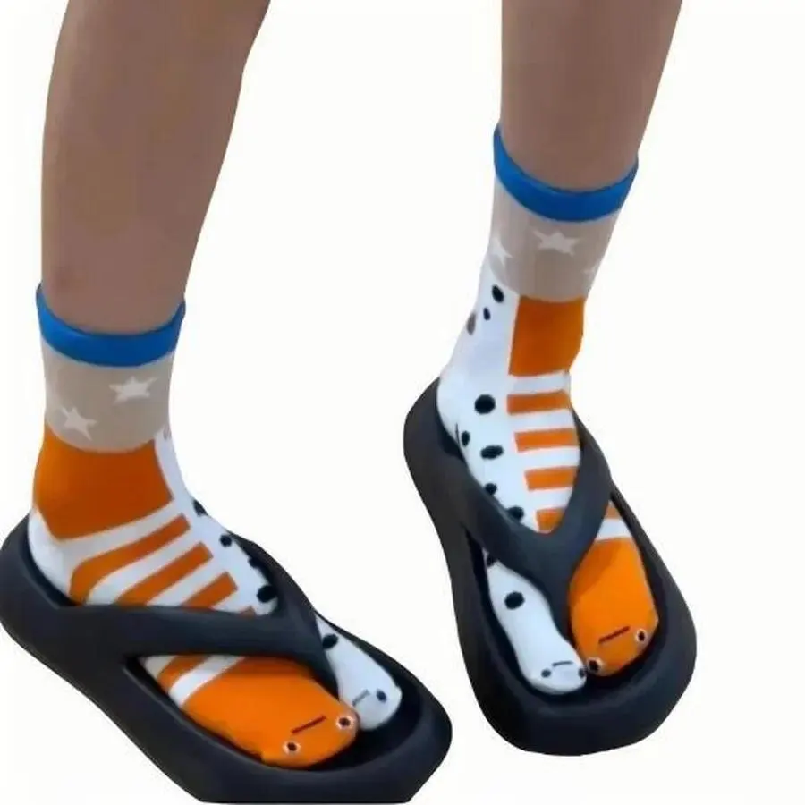 3 pares de chinelos divertidos de verão com dedos divididos, design divertido listrado de enguia de jardim, estilo de casal, estilo de férias à beira-mar, macio e confortável