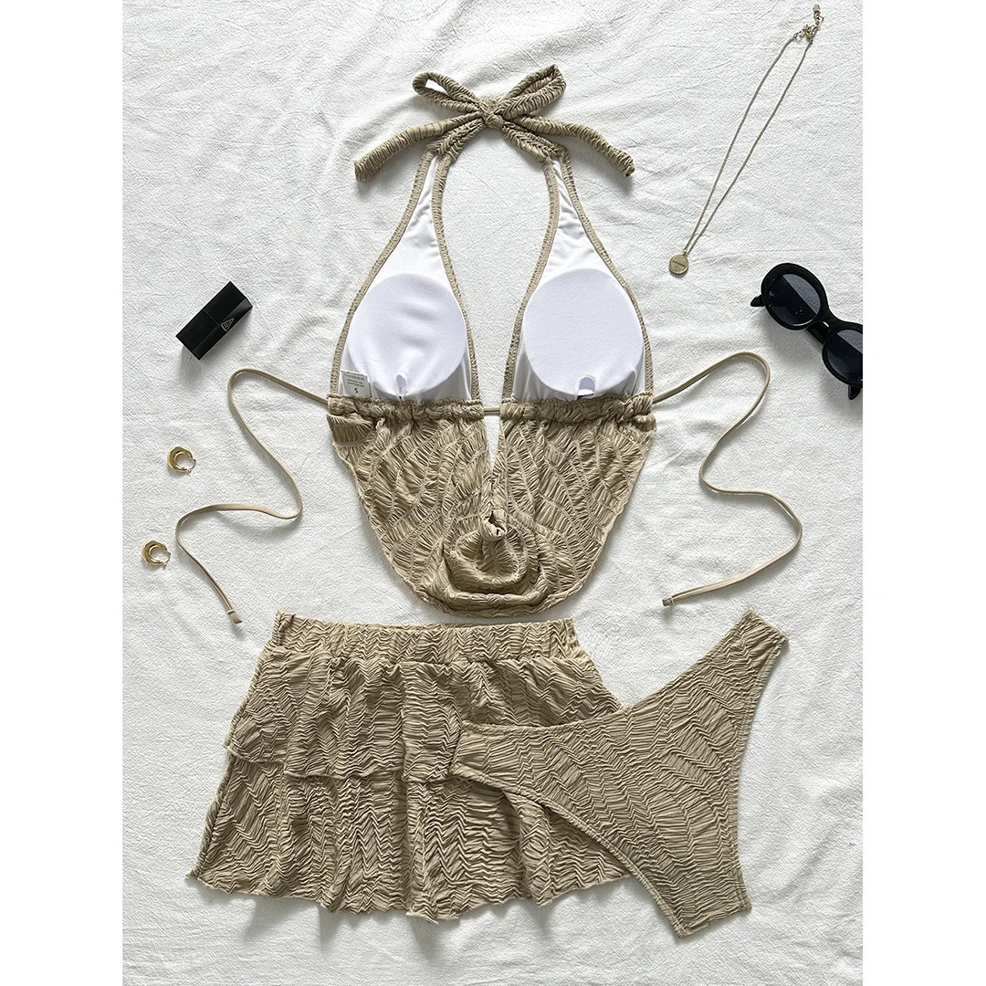 Neues 3-teiliges Tankini-Set mit Rock, geraffter Bikini, Damen-Badebekleidung, dreiteiliges Bikini-Set, Damen-Badeanzug, Badebekleidung, Badeanzug V7415 – Detail 19