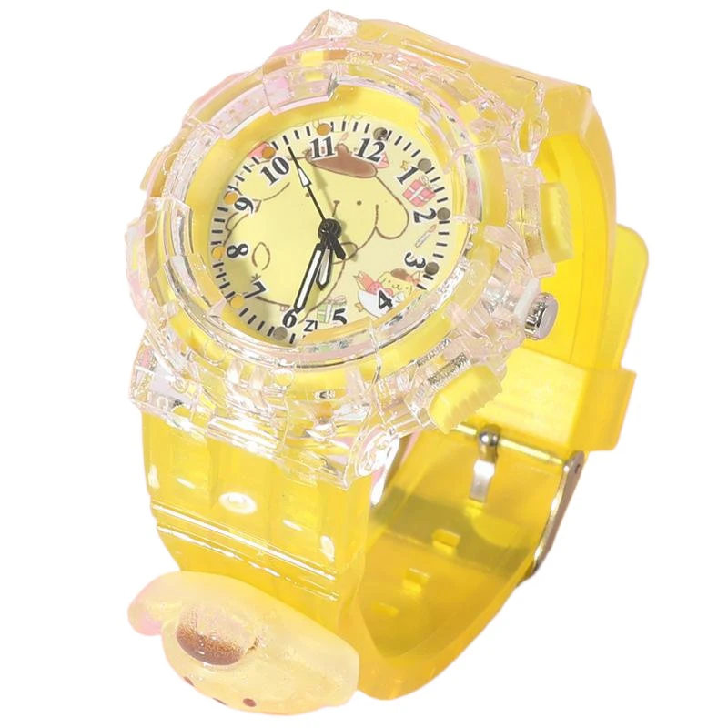 Jam tangan kartun Miniso Anime Sanrio Pachacco Cinnamoroll Kuromi Melody jam tangan kuarsa silikon bercahaya pelajar anak perempuan jam tangan bercahaya