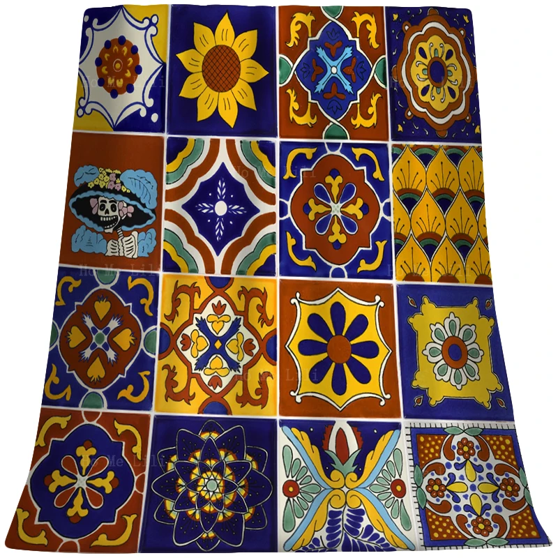 

Talavera Mexican Tiles Spanish Mediterranean Tradition Color Soft Cozy Flannel Blanket Suitable For All Seasons Use