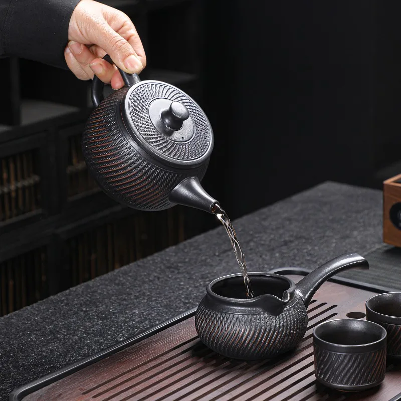 Purple Pottery Hanwa Teapot Single Pot Jumping Knife Pattern Large Capacity Tea Maker High End Ceramic Tea Pot for Household Use