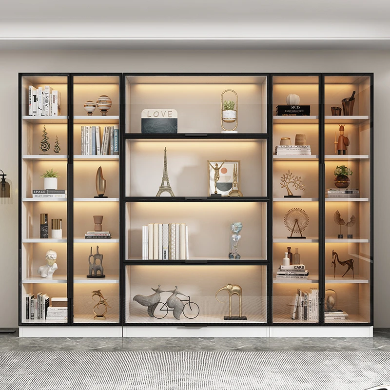 Combined Bookcase Entire Wall Light Luxury Modern Minimalist Living Room Display Cabinet with Glass Door Furniture Glass Cabinet