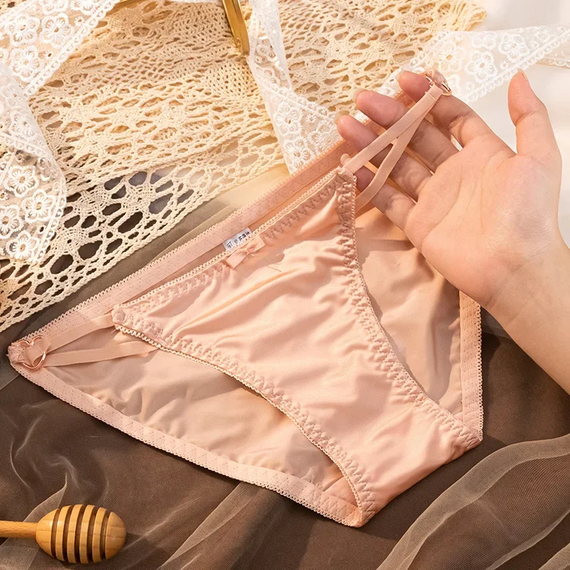 Light Luxury Women Underpants Silk Satin Low Waist Breathable Comfortable Briefs G-string Thong Panties Female Sexy Lingeries