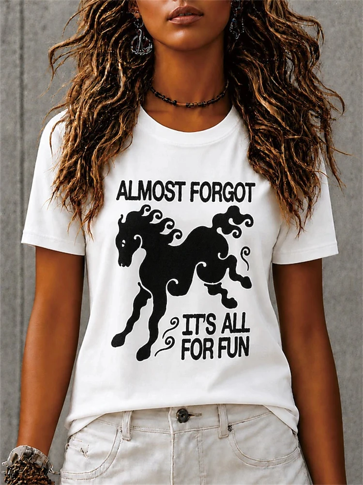 2026 Summer Women's Casual and Fashionable Round-Neck Short-Sleeve Top Loose-Fit Streetwear T-Shirt with Retro Lettering Print