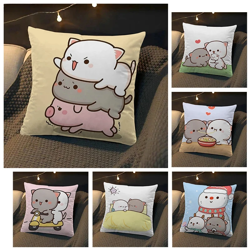 Dakimakura Mochi Peach Cat Soft Cushion Cartoon Pattern Cover 45x45 for Bed Sofa Car Home Decor Decorative Pillowcase Anime