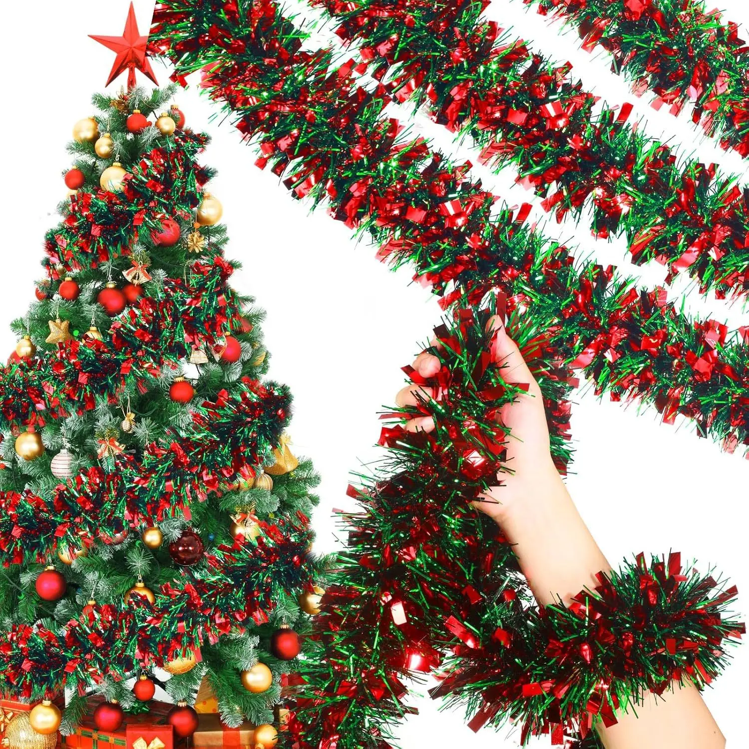 

1pc Festive Christmas Garland 2M Red Flower Tinsel Xmas Tree Decor New Year Home Ornament Wall Door Hanger Party Favors Supply