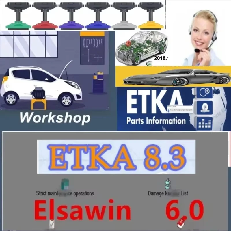 أحدث Etka 8.3 مع كتالوج أجزاء إلكترونية لمجموعة برامج الصيانة ELSAWIN 6.0، مناسب لـ V/W+AU/DI+SE/AT+SKO/D