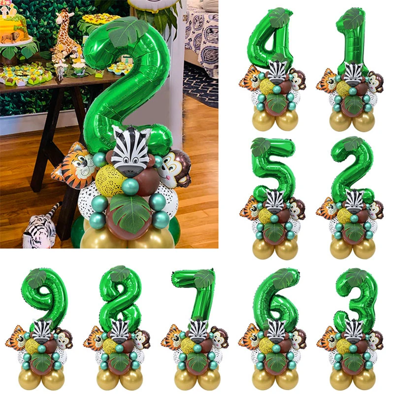 

35pcs/set Jungle Safari Party Animal Digital Balloons Kids 1 2 3 4 5 6 7 8 Years Birthday Party Decoration Forest Party Supplies