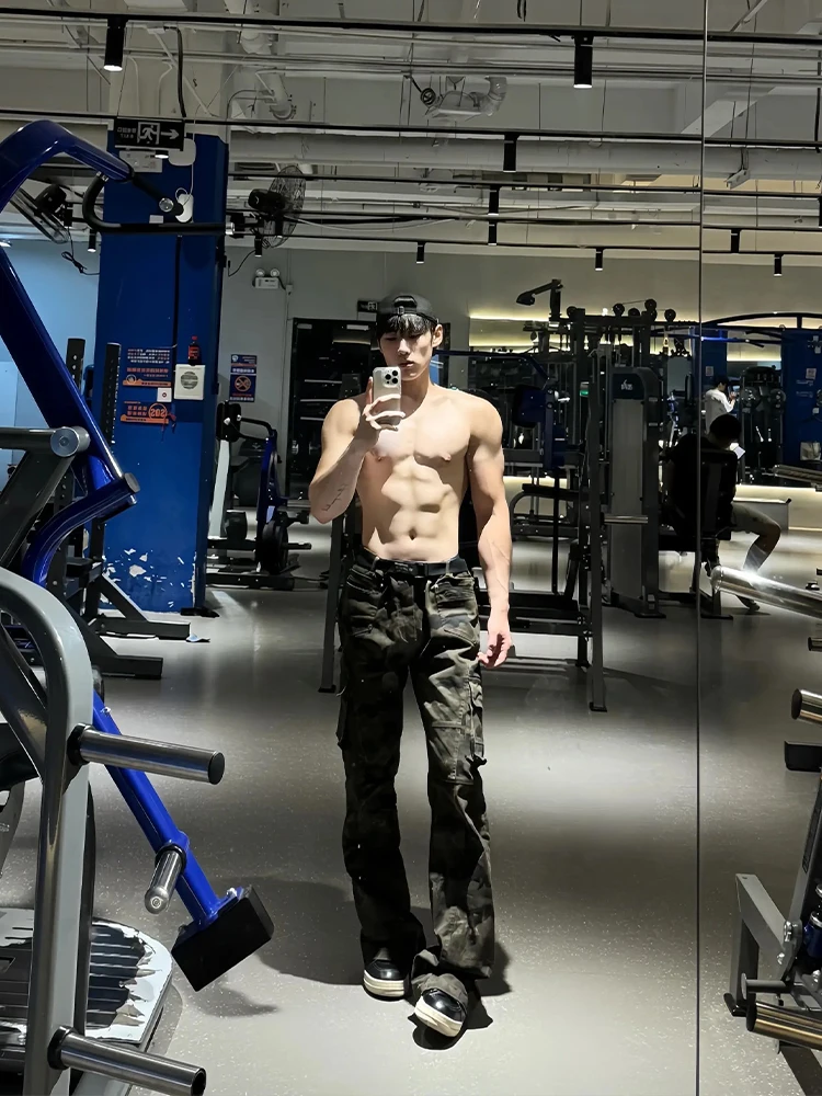 

American Retro Camouflage Work Pants Men's Cleanfit High-End Casual Multket Loose Fit Zipper Low Waist Straight Leg Trousers