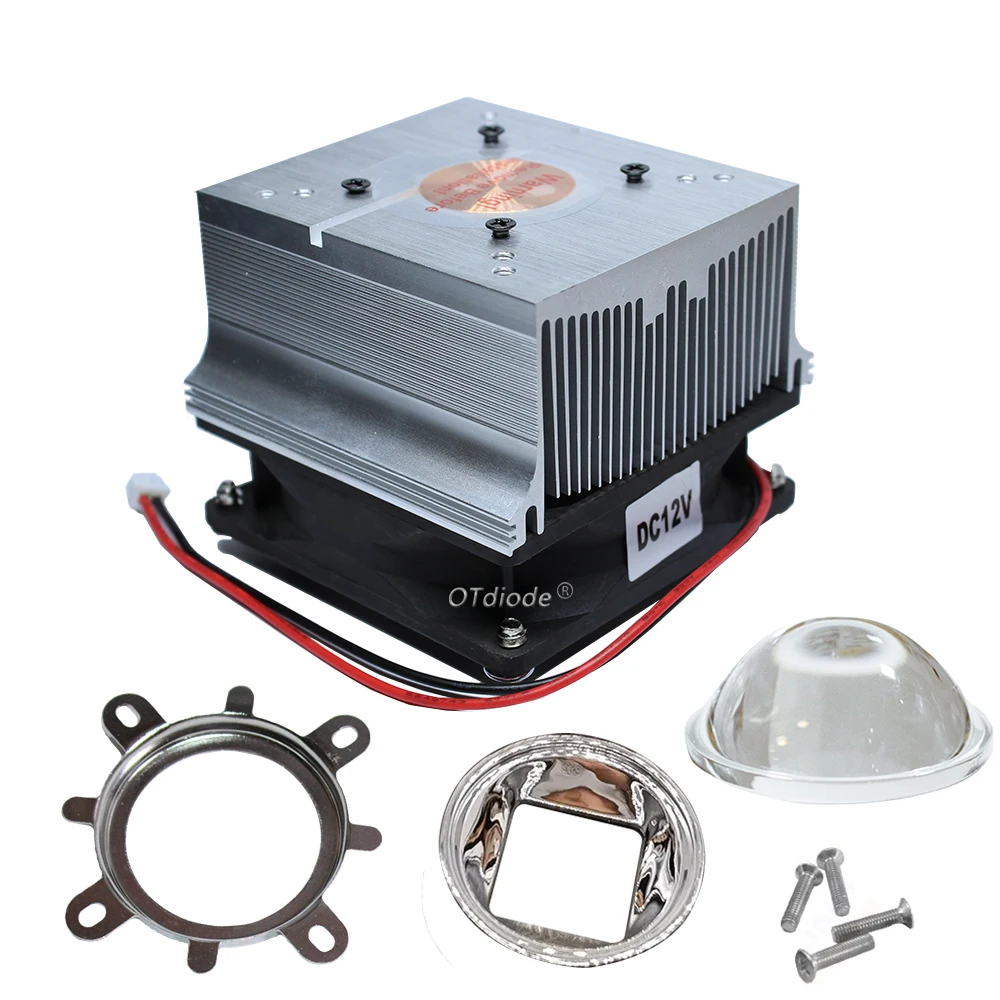 Led Cooling System LED Aluminium Heat Sink Cooling Fan + 60/120degree 44mm Lens + Reflector Bracket For 20-100W High Power LED