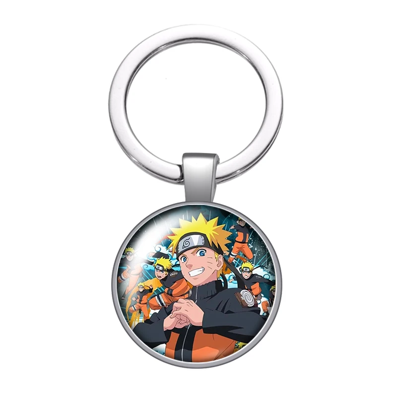MINISO Naruto Anime Uzumaki Kakashi Uchiha photo glass cabochon keychain Bag Car key chain Ring Holder Charms keychains earrings