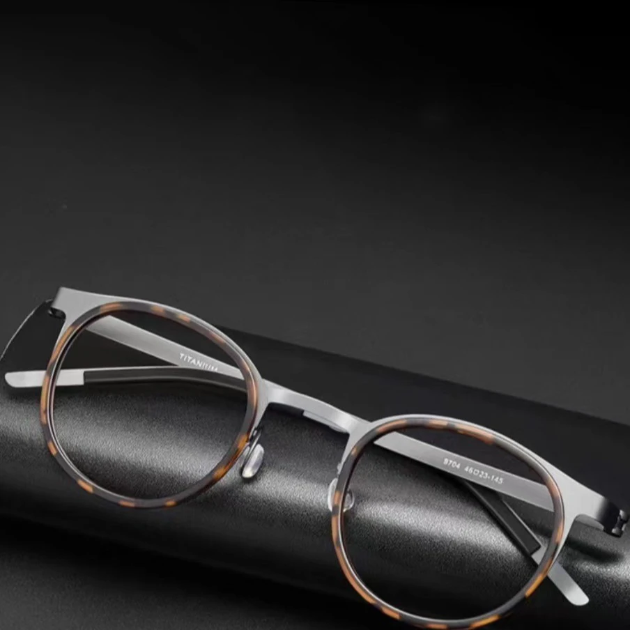 KUXA الترفيه الرجعية جولة الرجال الإطار خفيفة التيتانيوم نظارات وصفة طبية نظارات قصر النظر مد البصر النظارات المضادة للانعكاس