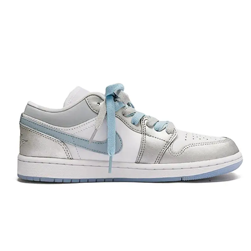 【Customize】Air Jordan 1 Vintage Basketball Shoes Women's Low-top White/silver/blue Sneakers shoes DC0774-105