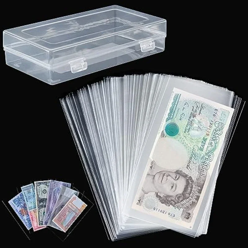 100pcs for Collecting and Storing Banknotes Transparent Banknote Sleeves with Organiser Plastic Currency Sleeves for Banknotes