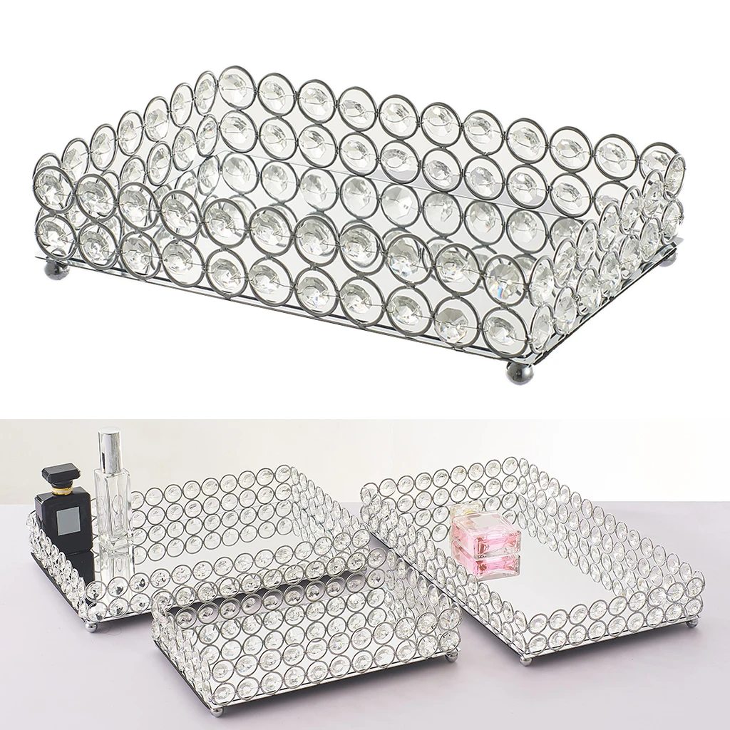 

Fashion Storage Boxes Crystal Cosmetic Tray Decorative Mirrored Jewelry Trinket Organizer Tray Makeup Tray Decorative Decoration