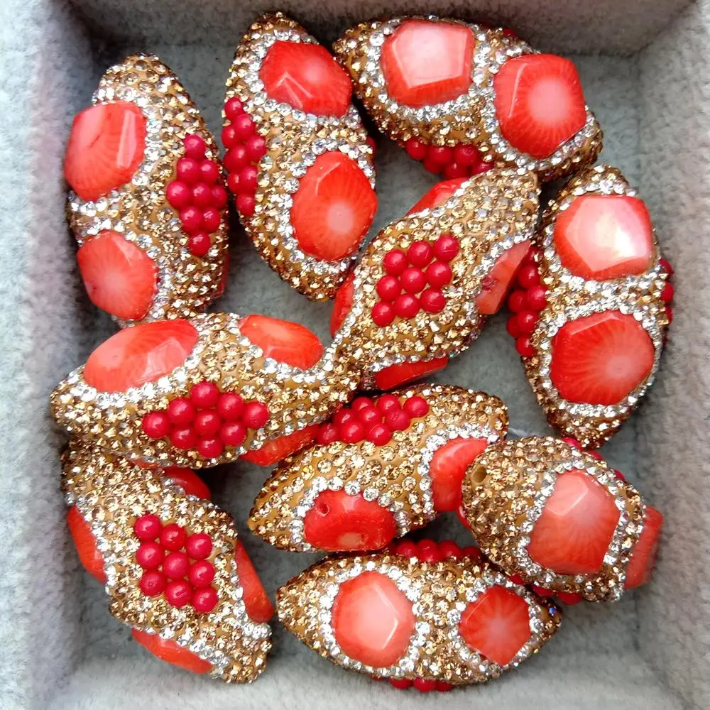 5 PCS Red Orange Coral Gold Color Loose Beads Spacer Beads Jewelry Findings DIY