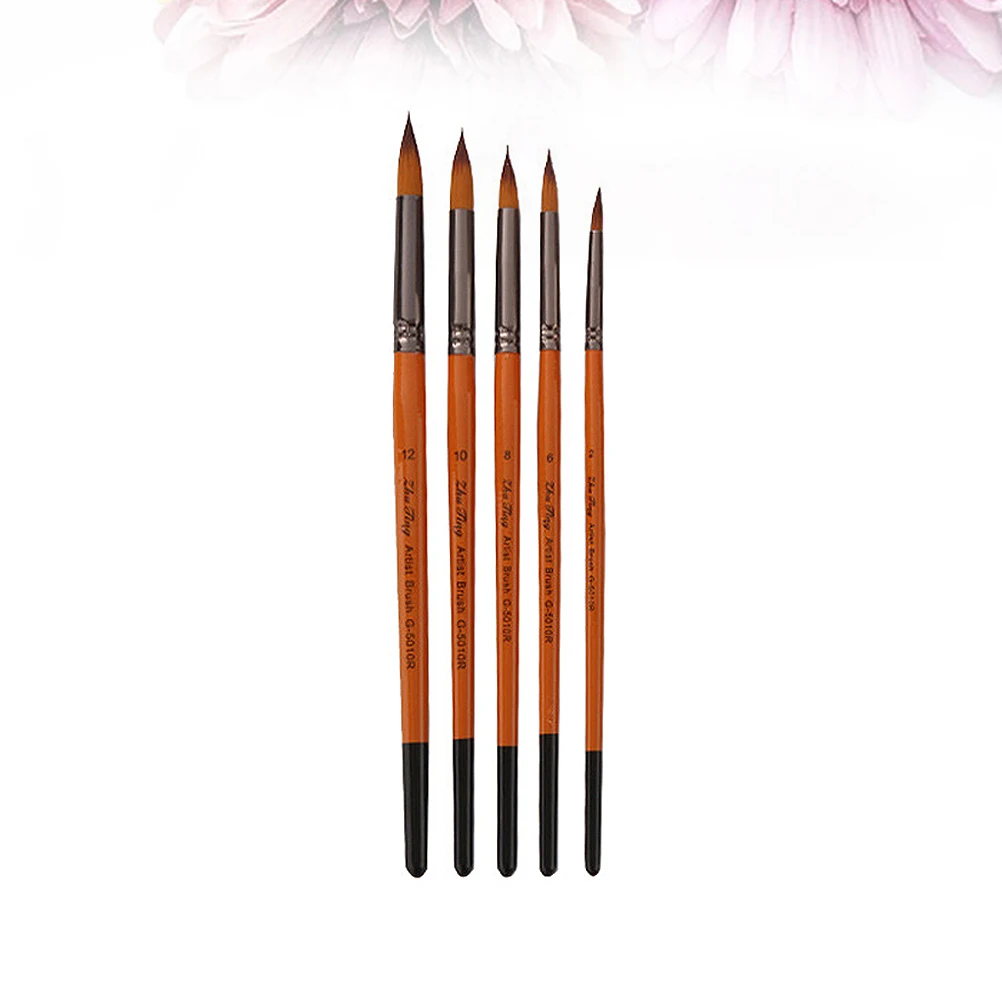 

5 Pcs Brush Set Student Artist Painting Red Pole Hobbyist Nylon Wool Wooden Gouache