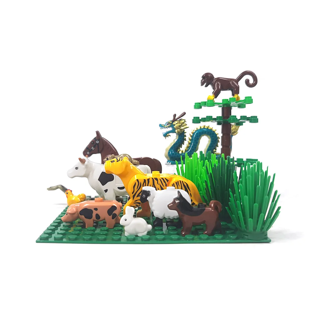 The Twelve Chinese Zodiac Signs Animal Parts MOC Building Blocks Farm Ranch City Zoo Pet Bricks Toys Compatible With LEGO