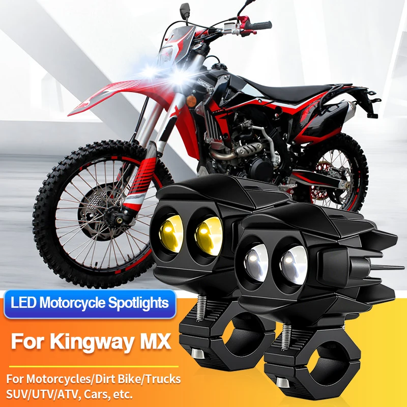 1 Set LED Motorcycles Headlight 2-Color Fog Light Spotlight Off Road for Kingway MX KW200ZH-8PUB/MX KW200ZH-82R/MX KW200ZH-G8GA